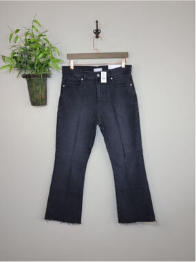 NEW Loft Kick Crop High Rise Jeans Black Front Seam Raw Hem Regular Fit Capri 29